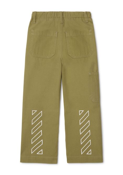 Pantalone modello cargo verde con tasconi e scritta OFF ricamata OFF WHITE KIDS | PANTALONI E JEANS | OBCA007F24FAB0015401